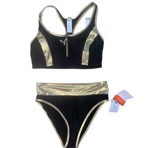 Sports Illustrated s Med Black and Gold Women's Swim Set